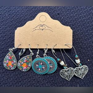 Boho Multicolor Teardrop, Mandala & Heart Earring Set - 3 pack